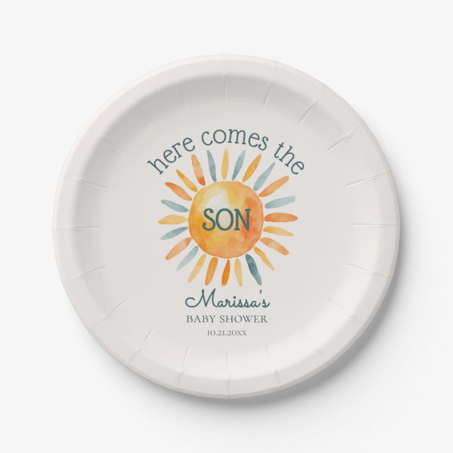 Here Comes the Son Baby Boy Shower Paper Plates (Front)