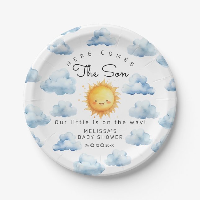 Here comes the Son Baby Boy Shower Paper Plates (Front)