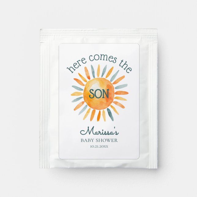 Here Comes the Son Baby Boy Shower Tea Bag Drink Mix (Front)