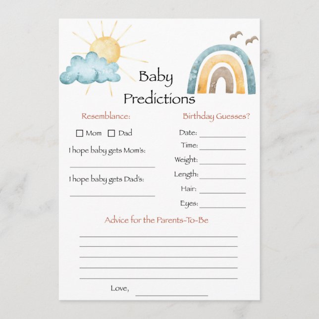 Here Comes The Son Baby Predictions Game Invitation (Front)