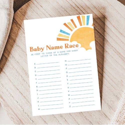 Here Comes the Son Baby Shower Baby Name Race Game