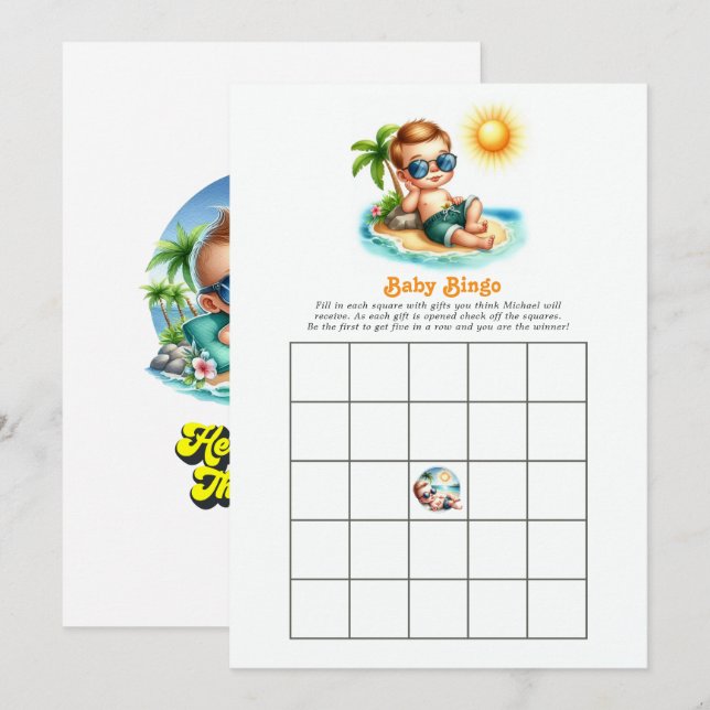 Here Comes the Son Baby Shower Bingo Game Invitation (Front/Back)