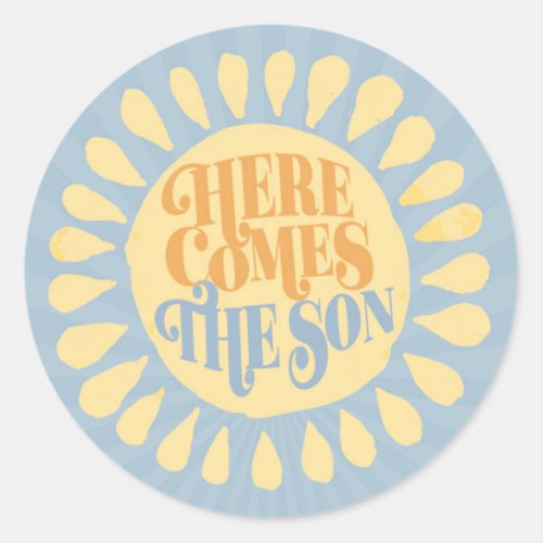 Here Comes the Son Baby Shower Boy  Classic Round Sticker
