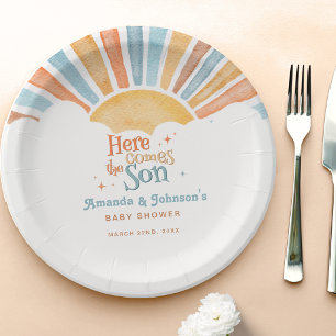 Here Comes the Son Baby Shower Boy Sun Paper Plates