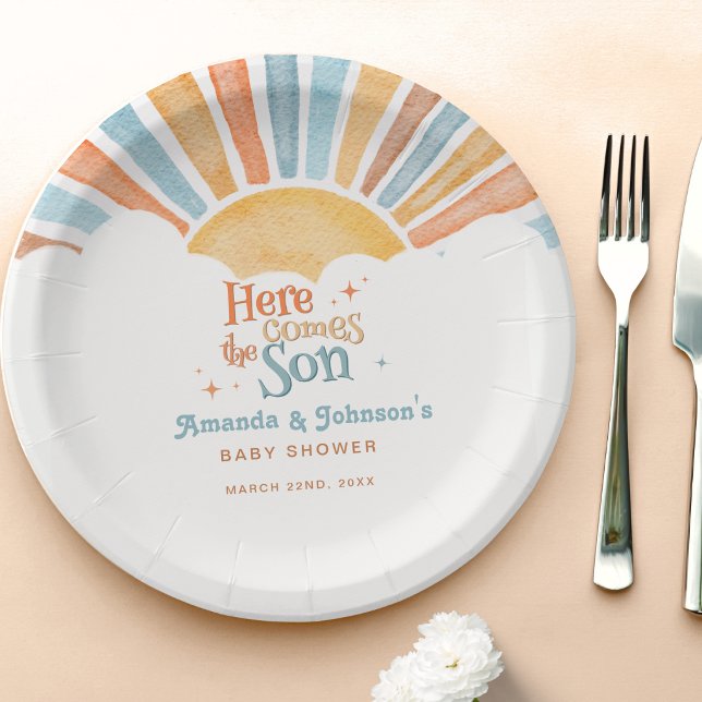 Here Comes the Son Baby Shower Boy Sun Paper Plates (Creator Uploaded)