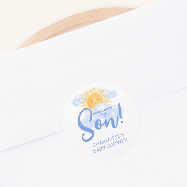 Here Comes The Son Baby Shower Classic Round Sticker (Creator Uploaded)