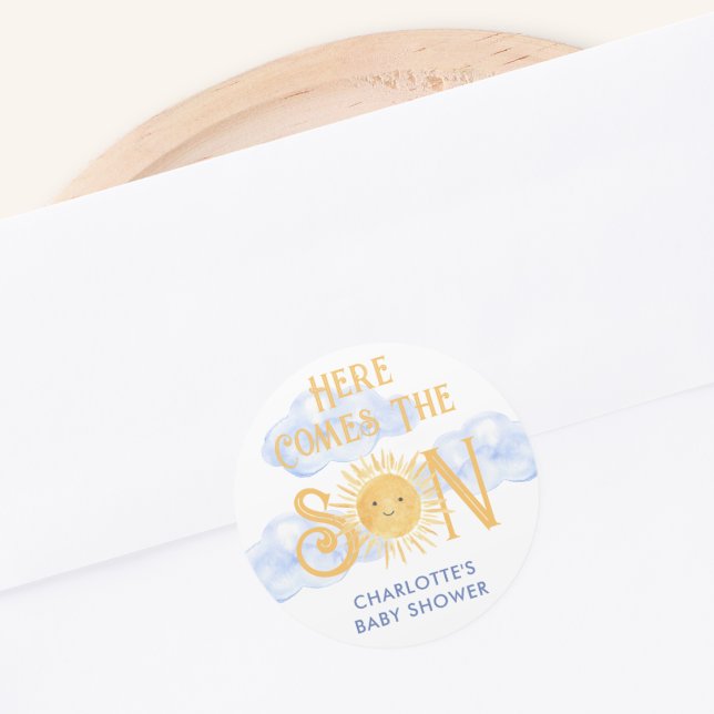 Here Comes The Son Baby Shower Classic Round Sticker (Creator Uploaded)