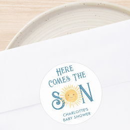 Here Comes The Son Baby Shower Classic Round Sticker