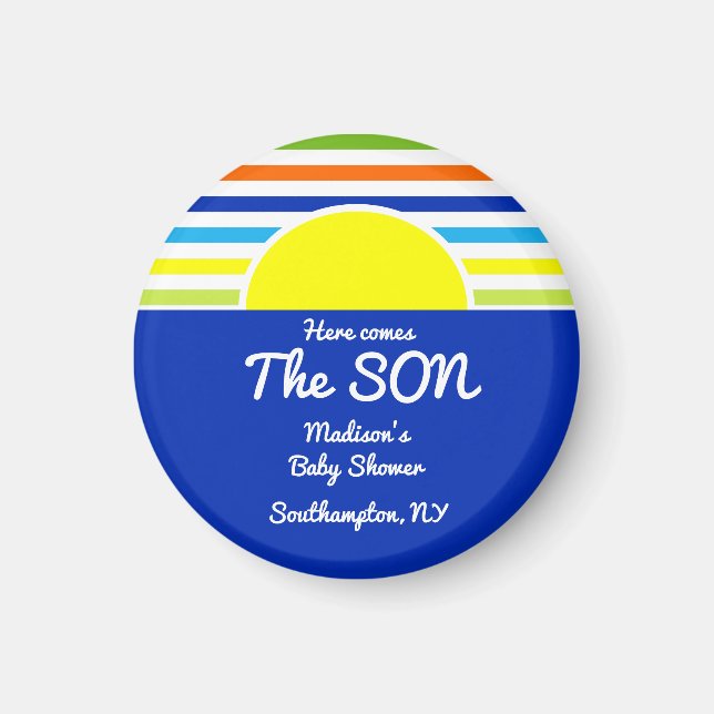 Here Comes The Son Baby Shower Favor Magnet (Front)