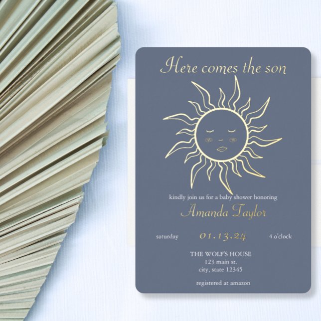 Here comes the son baby shower  foil invitation (Creator Uploaded)