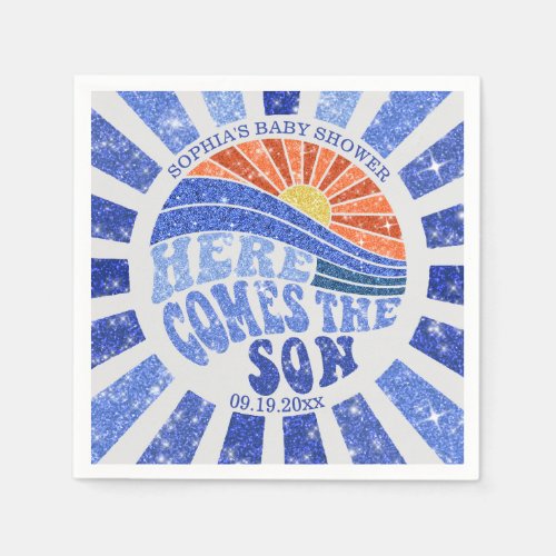 Here Comes The Son Baby Shower Glitter  Napkins