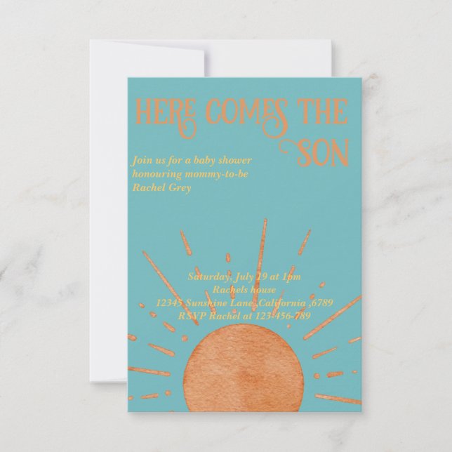 Here comes the son baby shower invitation (Front)