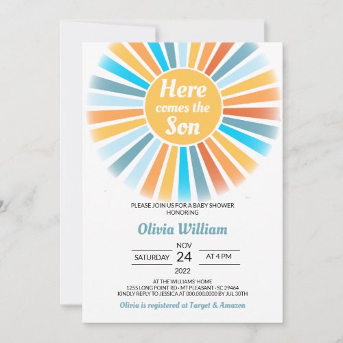 Here Comes the Son Baby Shower  Invitation