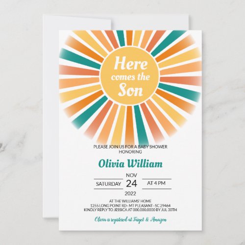 Here Comes the Son Baby Shower  Invitation