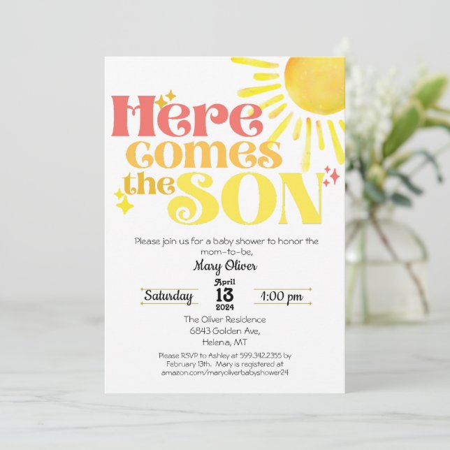 Here Comes the Son Baby Shower Invitation Boy Son (Standing Front)
