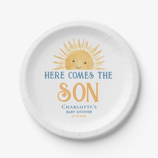 Here Comes The Son Baby Shower Paper Plates (Front)
