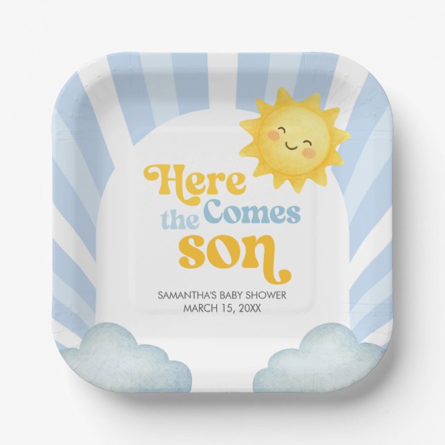 Here Comes the Son Baby Shower Paper Plates (Front)