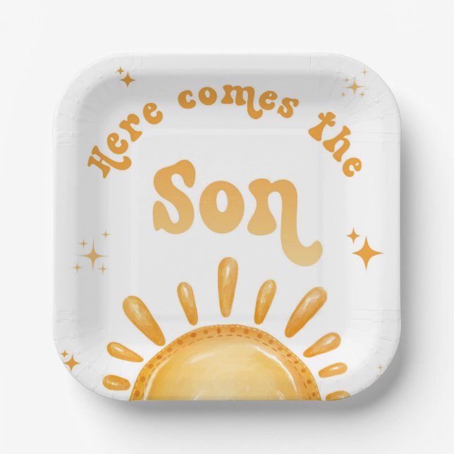 Here Comes The Son Baby Shower Paper Plates (Front)