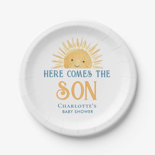 Here Comes The Son Baby Shower Paper Plates (Front)