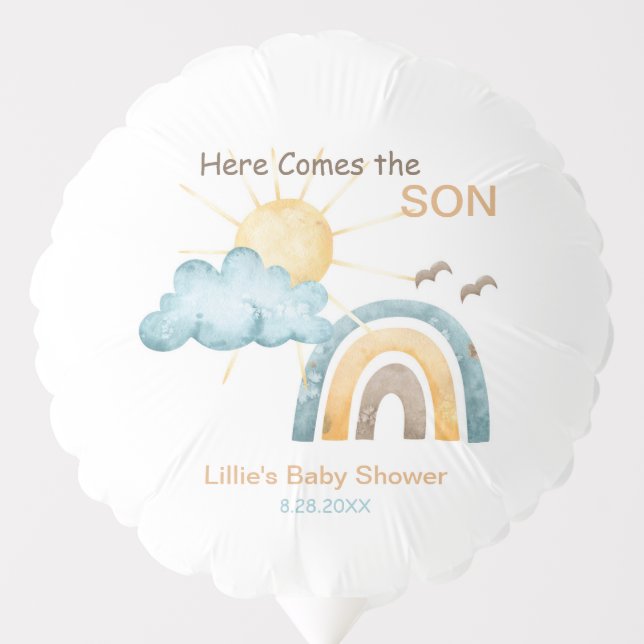 Here Comes The Son Baby Shower Paper Plates Balloon (Front)