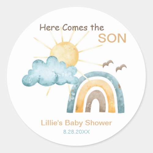 Here Comes The Son Baby Shower Paper Plates Classic Round Sticker