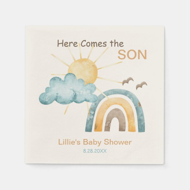 Here Comes The Son Baby Shower Paper Plates Napkins (Front)