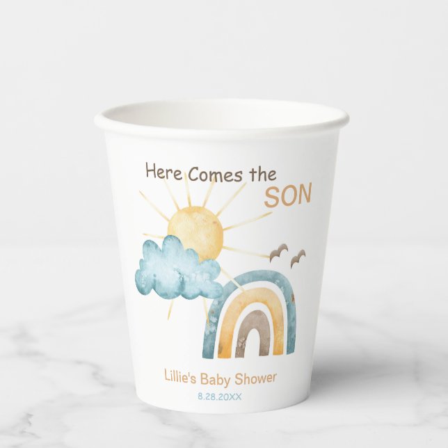 Here Comes The Son Baby Shower Paper Plates Paper Cups (Front)