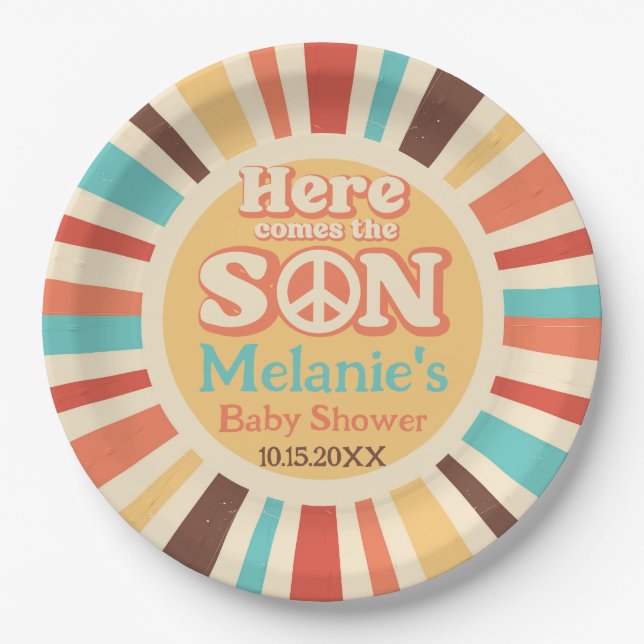 Here Comes The Son Baby Shower Party Paper Plates (Front)