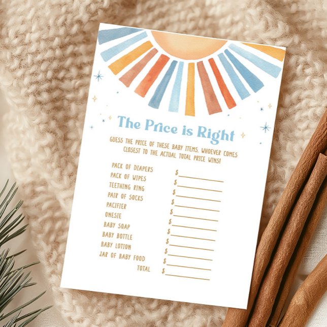 Here Comes the Son Baby Shower Price is Right Game (Boho Sunshine Baby Shower The Price is Right Game )