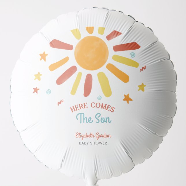 Here Comes The Son Baby Shower Retro Boy Balloon (Front)