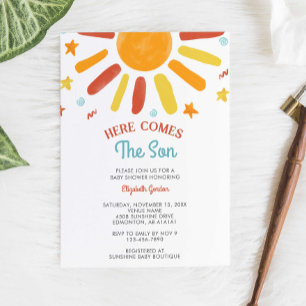 Here Comes The Son Baby Shower Retro Boy Invitation