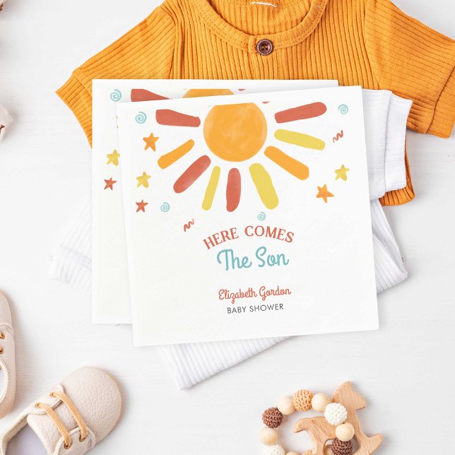Here Comes The Son Baby Shower Retro Boy Napkins (Creator Uploaded)