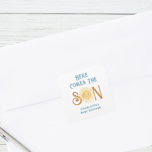 Here Comes The Son Baby Shower Square Sticker