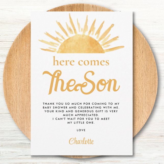 Here Comes The Son Baby Shower Thank You  Card (Creator Uploaded)