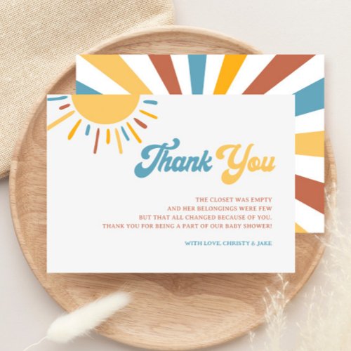 Here Comes The Son Baby Shower Thank You Card