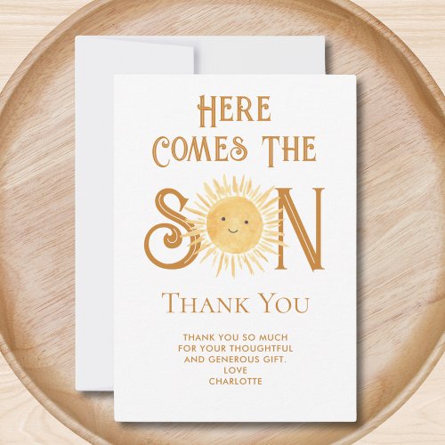 Here Comes The Son Baby Shower Thank You Card