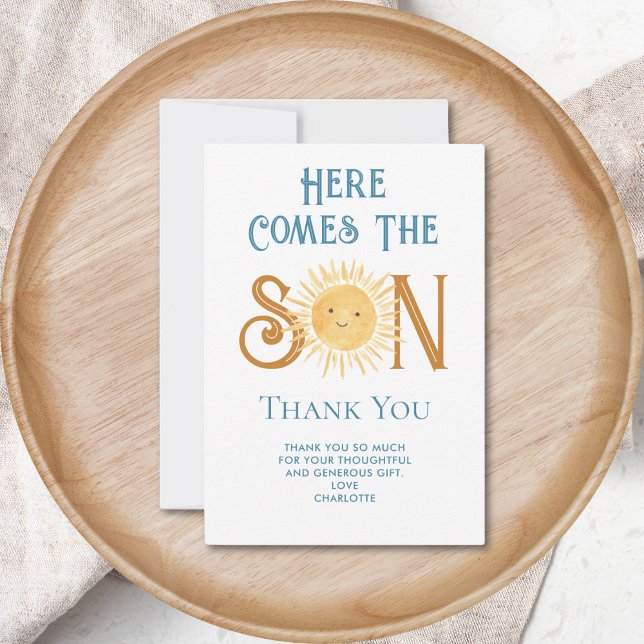 Here Comes The Son Baby Shower Thank You Card (Creator Uploaded)