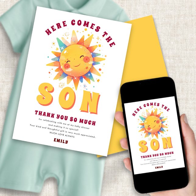 Here Comes The Son Baby Shower Thank You Invitation (Creator Uploaded)