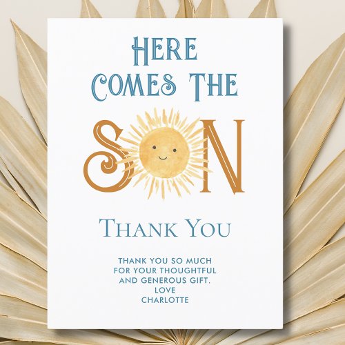 Here Comes The Son Baby Shower Thank You Postcard
