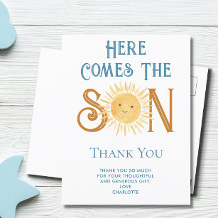 Here Comes The Son Baby Shower Thank You Postcard