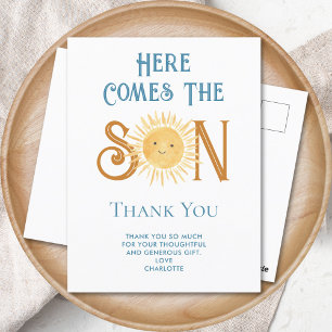 Here Comes The Son Baby Shower Thank You Postcard