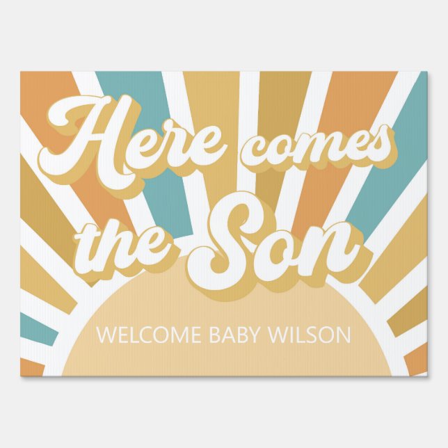 Here Comes The Son Baby Shower Yard Sign (Front)