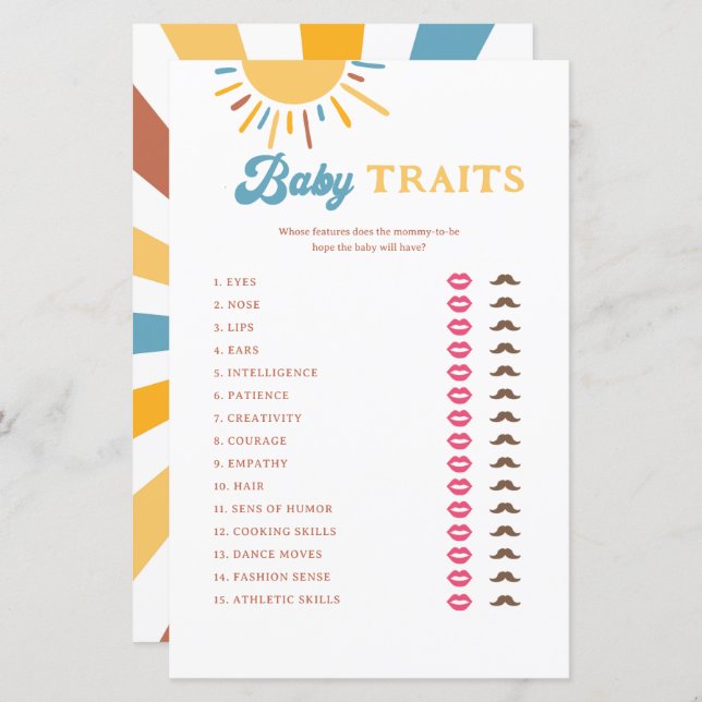Here Comes The Son Baby Traits Game (Front/Back)