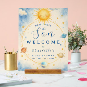 Here Comes the Son BabyBoy Shower Print Wood Block Acrylic Sign