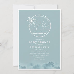 Here Comes The Son Beach Surf Blue Baby Shower Invitation