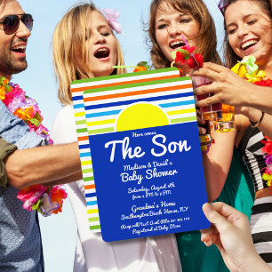 Here Comes the Son Blue Baby Shower Invitation