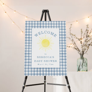 Here Comes The Son Blue Gingham Baby Shower Sign