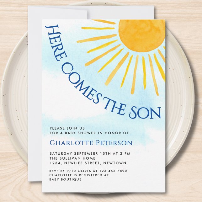 Here Comes The Son Blue Sky Baby Shower Invitation (Creator Uploaded)