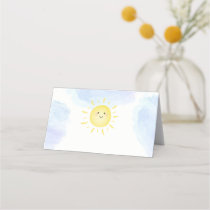 Here Comes the Son Blue Sunshine Baby Shower Place Card