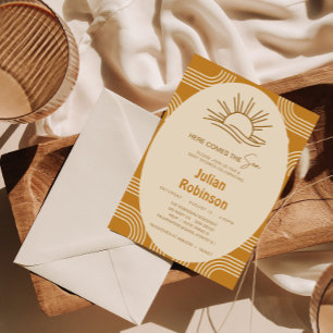 Here Comes The Son Boho Baby Boy Shower Invitation